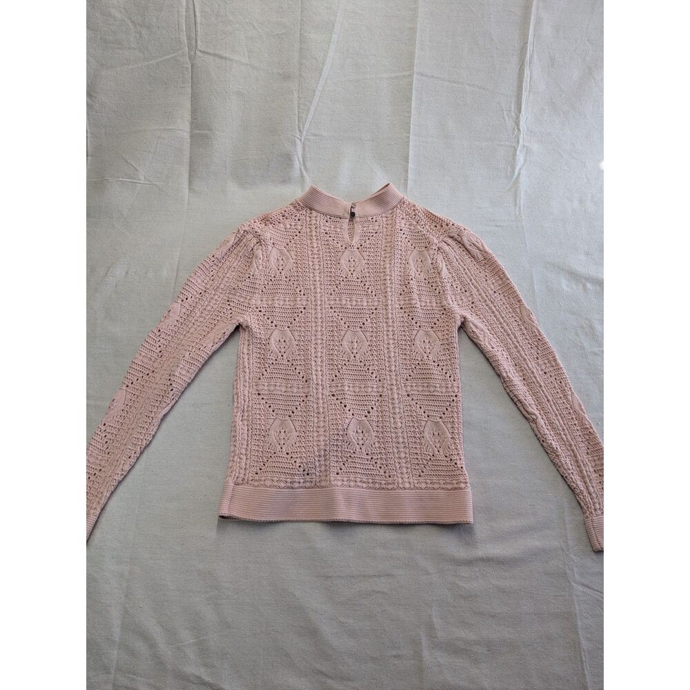Romantic Coquette Crochet Size M Sweater WHBM Pink Open Knit Mock Neck